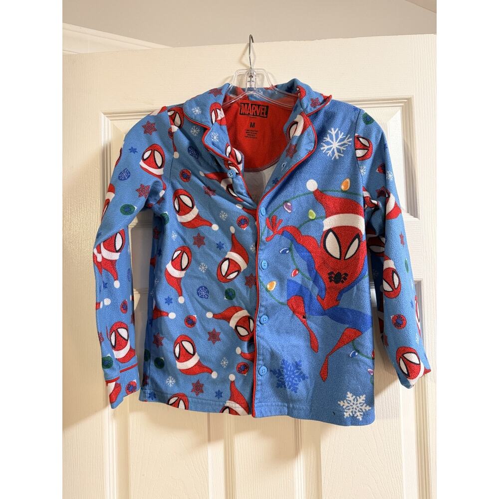 Kid's Holiday Spiderman Pajama Button Down Top - Size M